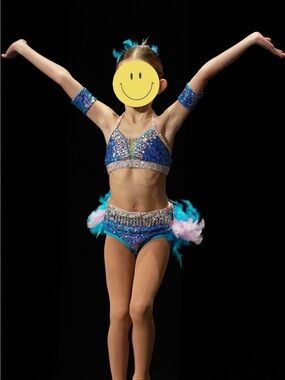 Semi-Custom Glamour Blue Sequin Dance Costume with Feather Accents